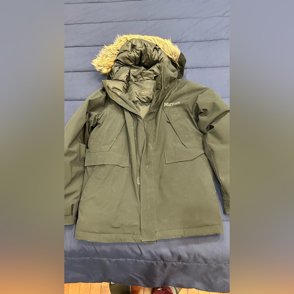 Marmot Black Puffer Jacket with Mountain Patch